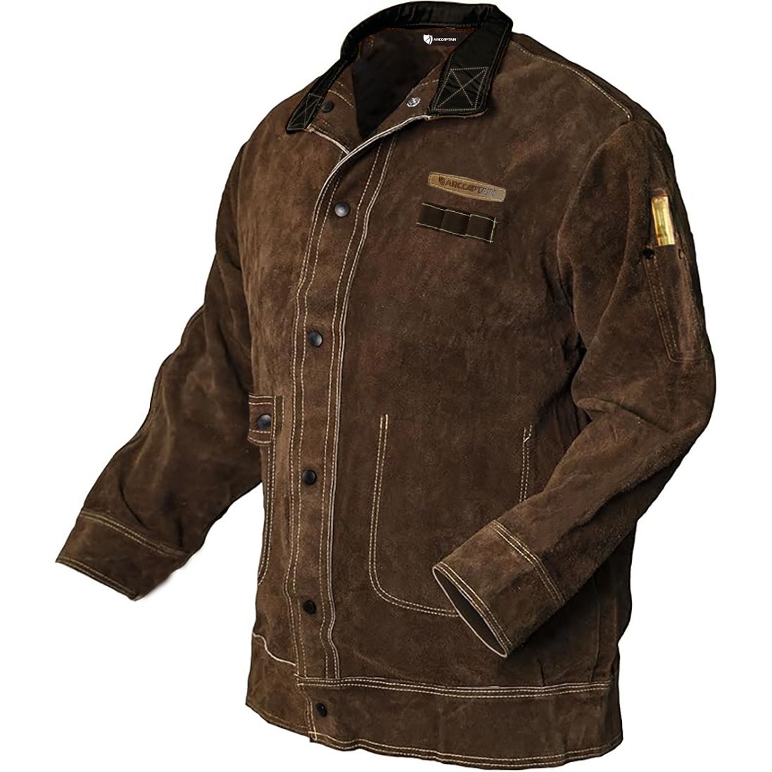 Arccaptain Heat Flame Resistant Leather Welding Jacket Brown