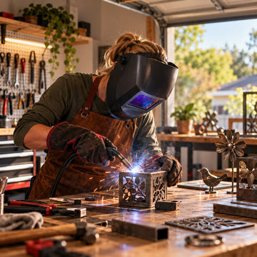 DIY Home Welder Used to Create Metal Decorations in a Home Garage Workshop
