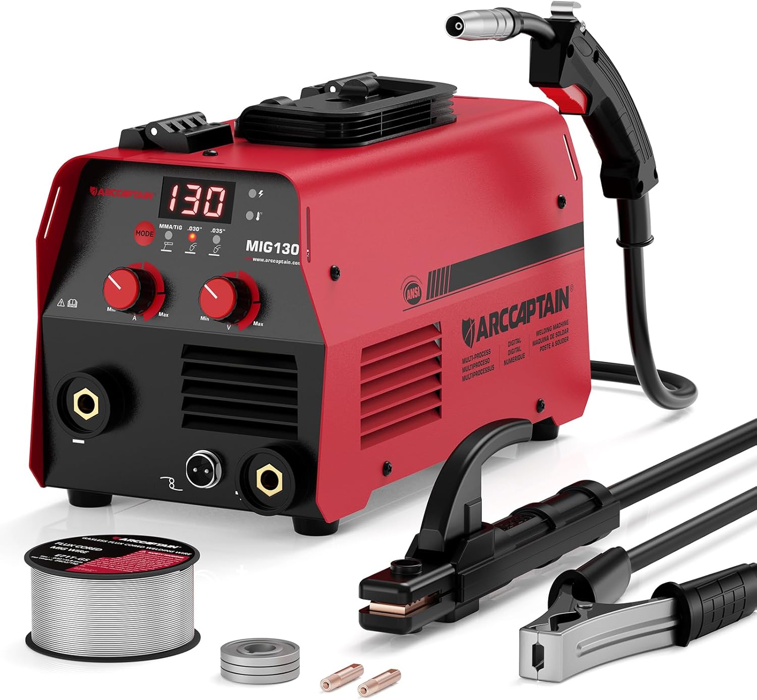 ARCCAPTAIN 3 in 1 MIG Welder 130Fit, 130A Welder Machine 110V, Flux Core MIG/Lift TIG/Stick Welding Machine with IGBT Inverter Portable Gasless Welder Equipment