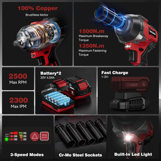 Arccaptain 20V Cordless Brushless Impact Wrench AR-IW100