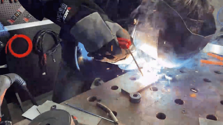 Plasma cutting through metal