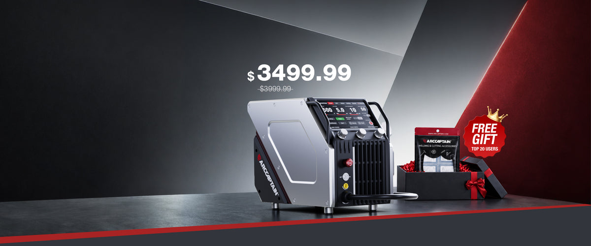 A promotional product shot showing a large industrial machine in the center with a smaller gift box and red ribbon on the right, plus large text reading $3499.99 and a red 'FREE GIFT' badge.