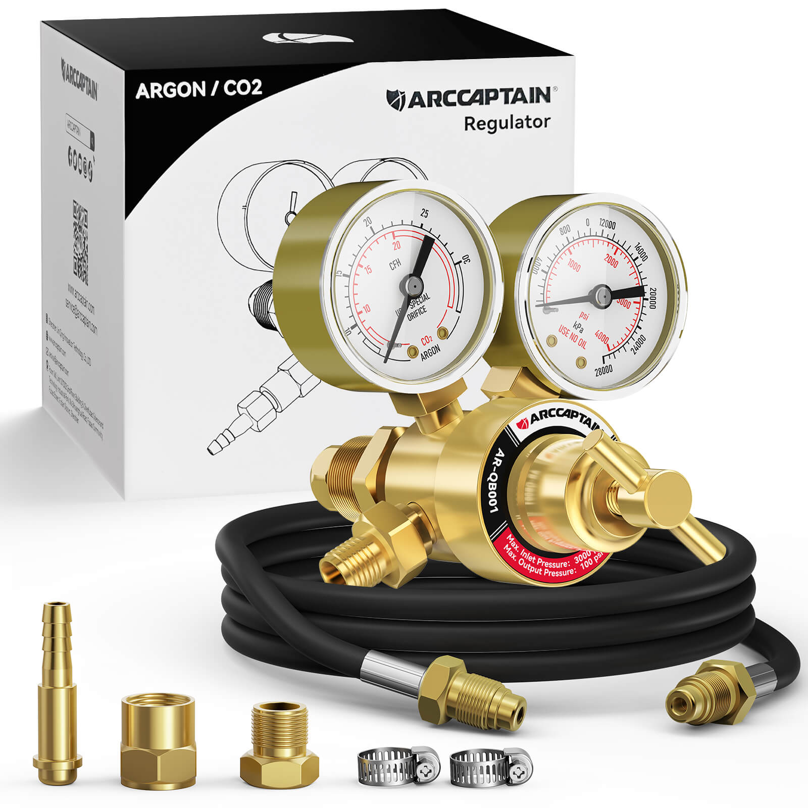 Argon Regulators Gauges Gas Welding CGA580 Inlet Connection with Hose