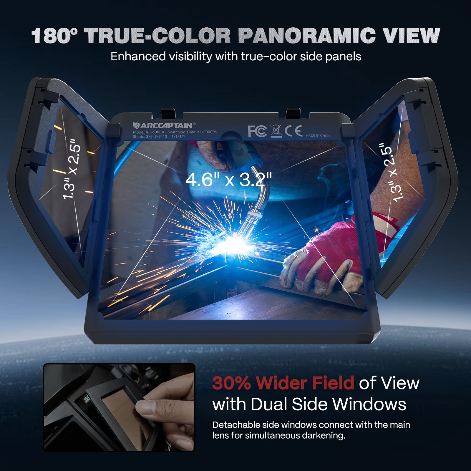 Smart Auto-Darkening Welding Helmet | True Color Panoramic View