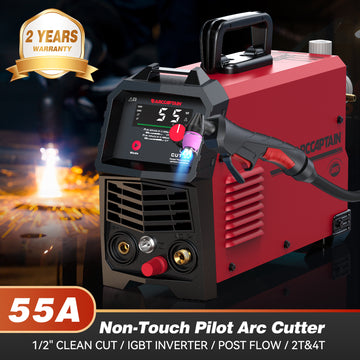 ARCCAPTAIN Pilot Arc Plasma Cutter 55A Plasma Cutter,Non-Touch Pilot ARC Air Plasma Cutting Machine,Large LED Display