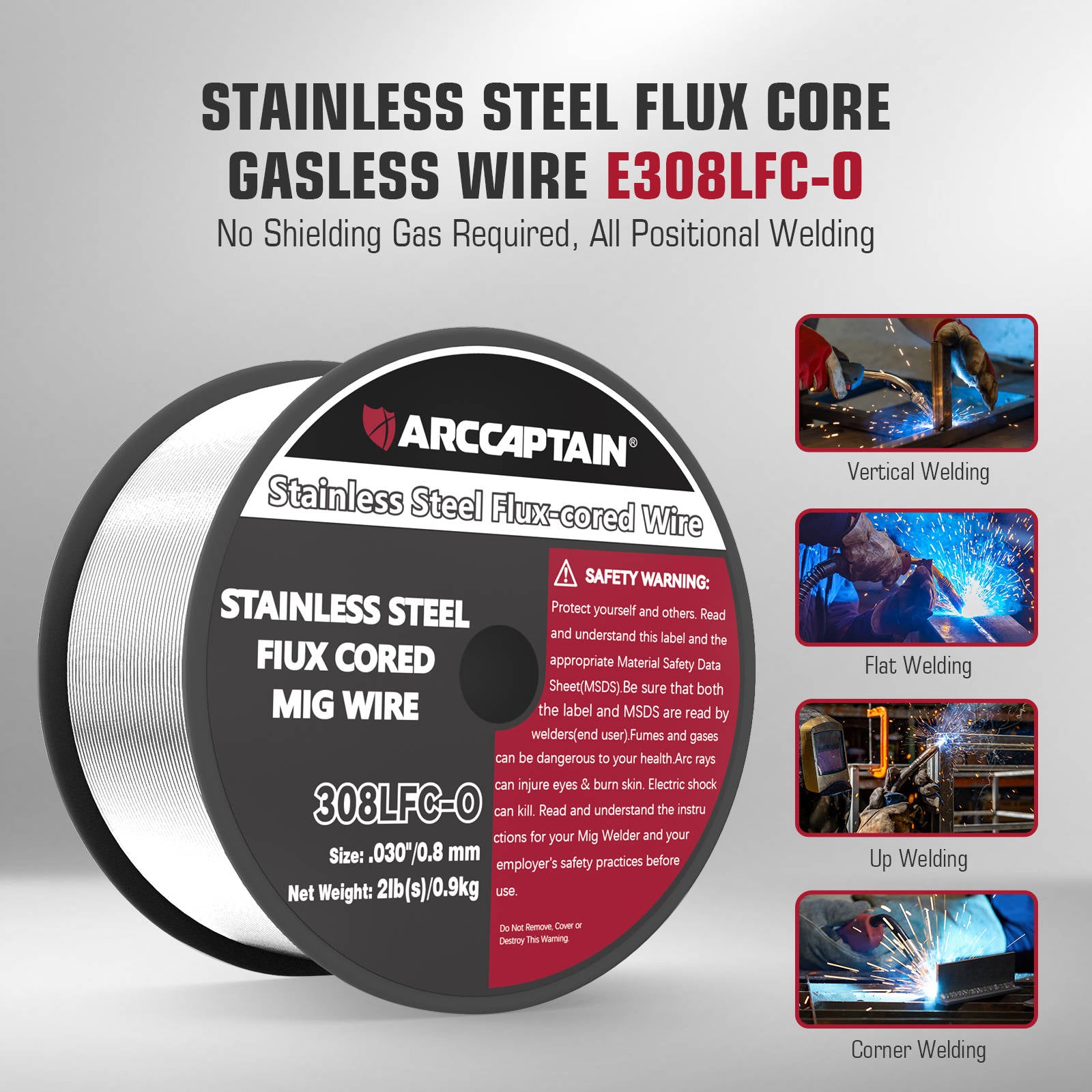 ARCCAPTAIN E308LFC-O Flux Cored Wire 2 Lbs Stainless Steel Mig Welding