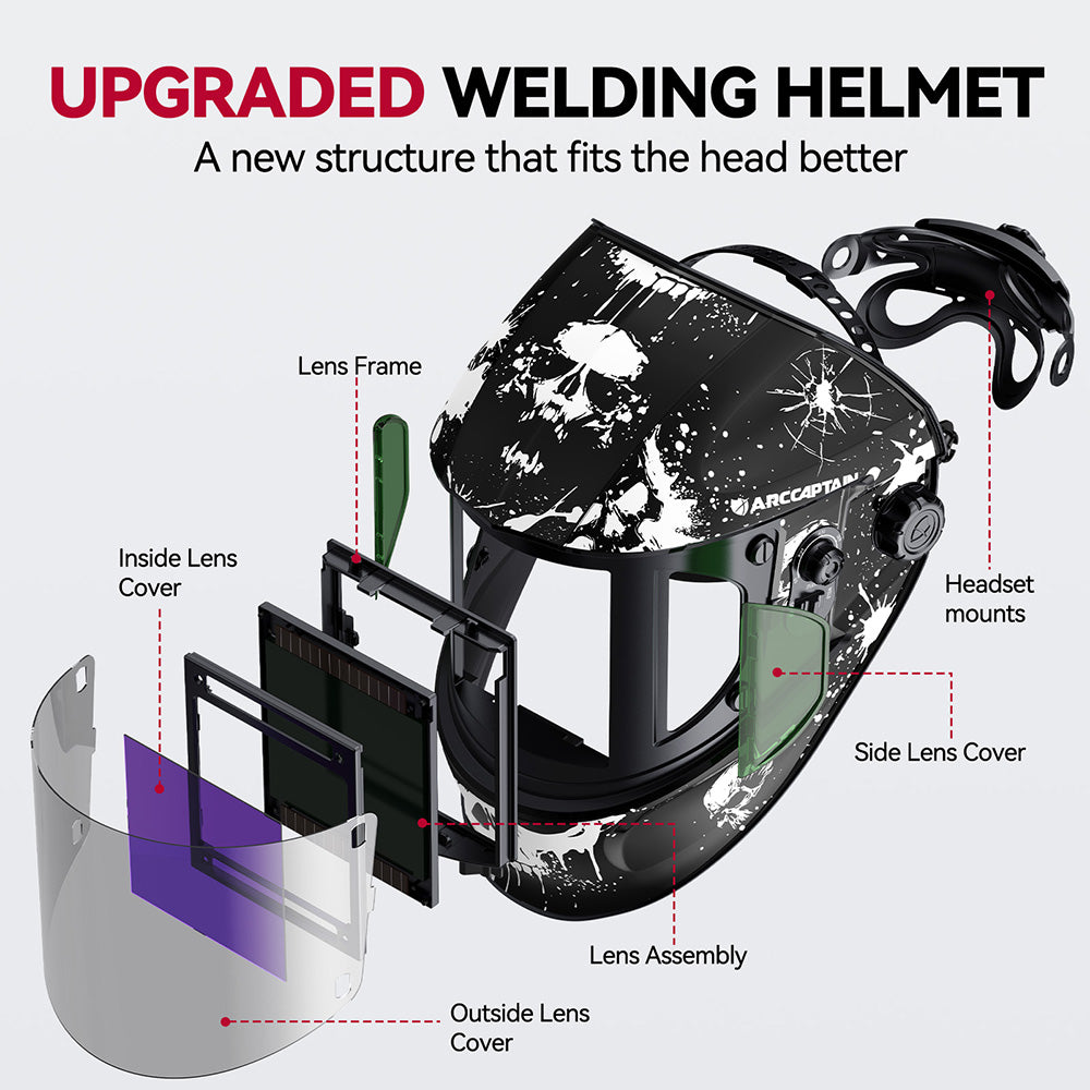 ARCCAPTAIN Casco de soldadura de oscurecimiento automático, 1/1/1/1, capucha de soldadura de color verdadero, 4 sensores de arco 1/25000s, tiempo de respuesta solar, casco de campana de soldadura ARCCAPTAIN Casco de soldadura de oscurecimiento automático, 1/1/1/1, capucha de soldadura de color verdadero, 4 sensores de arco 1/25000s, tiempo de respuesta solar, casco de campana de soldadura