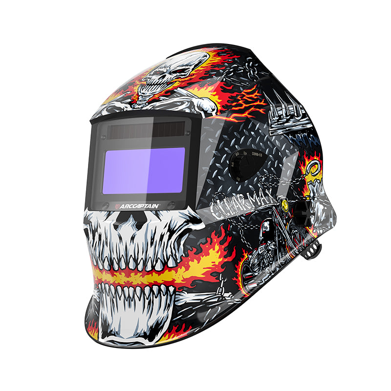 Casco de soldadura con oscurecimiento automático The Flame Bone Knight Pantalla de visualización de 3,86"×1,69"
