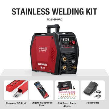 ARCCAPTAIN TIG205P Pro 120V/240V DC Pulse TIG Welder Stainless Welding Kit
