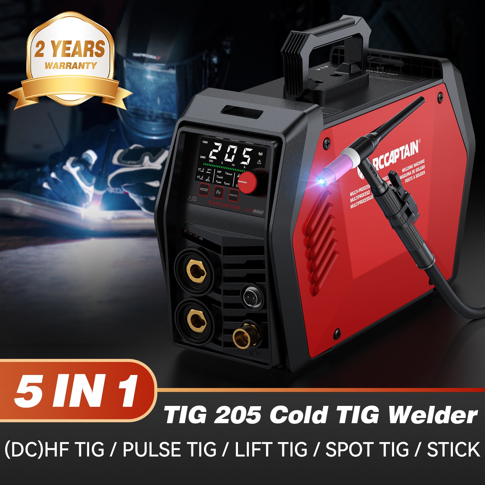 ARCCAPTAIN ,5 In 1 Cold Spot Stick/TIG Welder,TIG 205 Pro Welder Machine,120V/240V Welder with Large LED Display