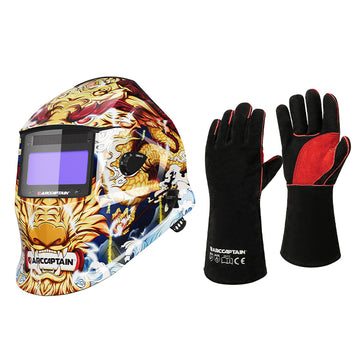 Auto Darkening Welding Helmet and Leather Welding Gloves Kit