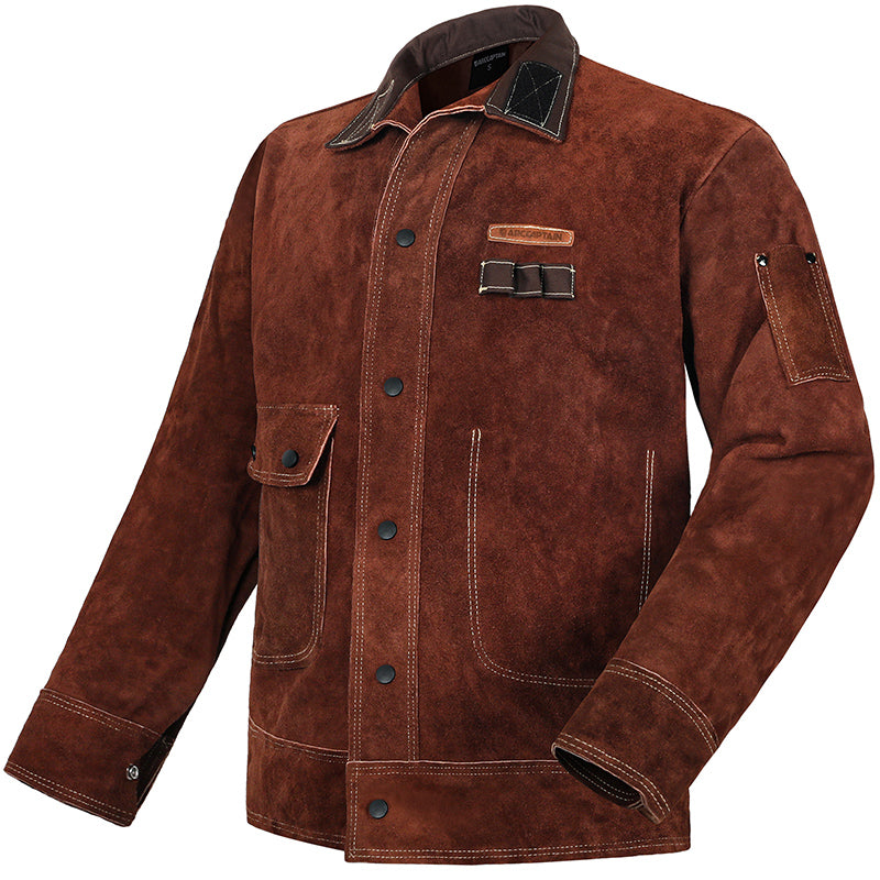 Heavy Duty Cowhide Welding Jacket Brown Leather Coat