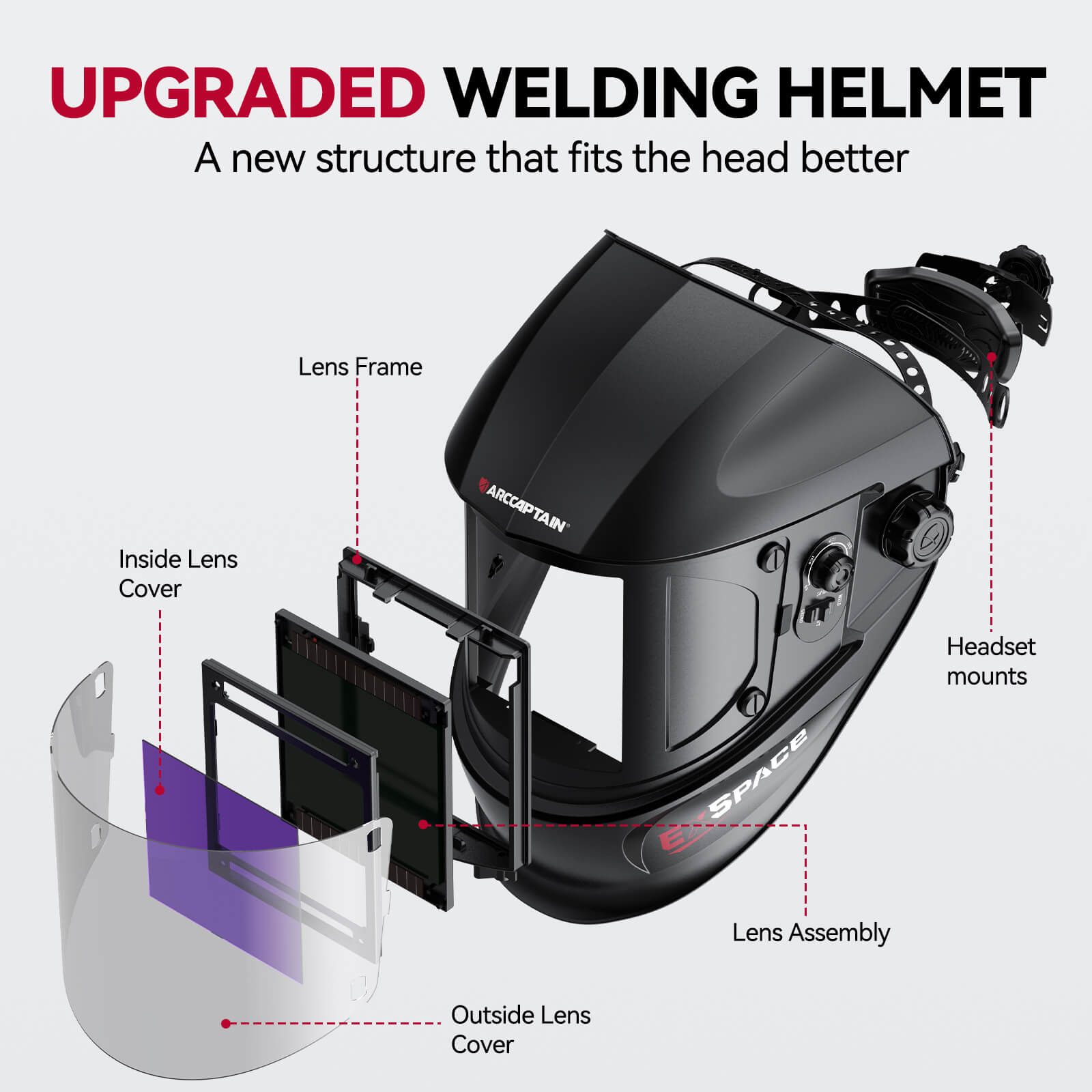 Lightweight Welding Helmet with True Color Black EXSpace