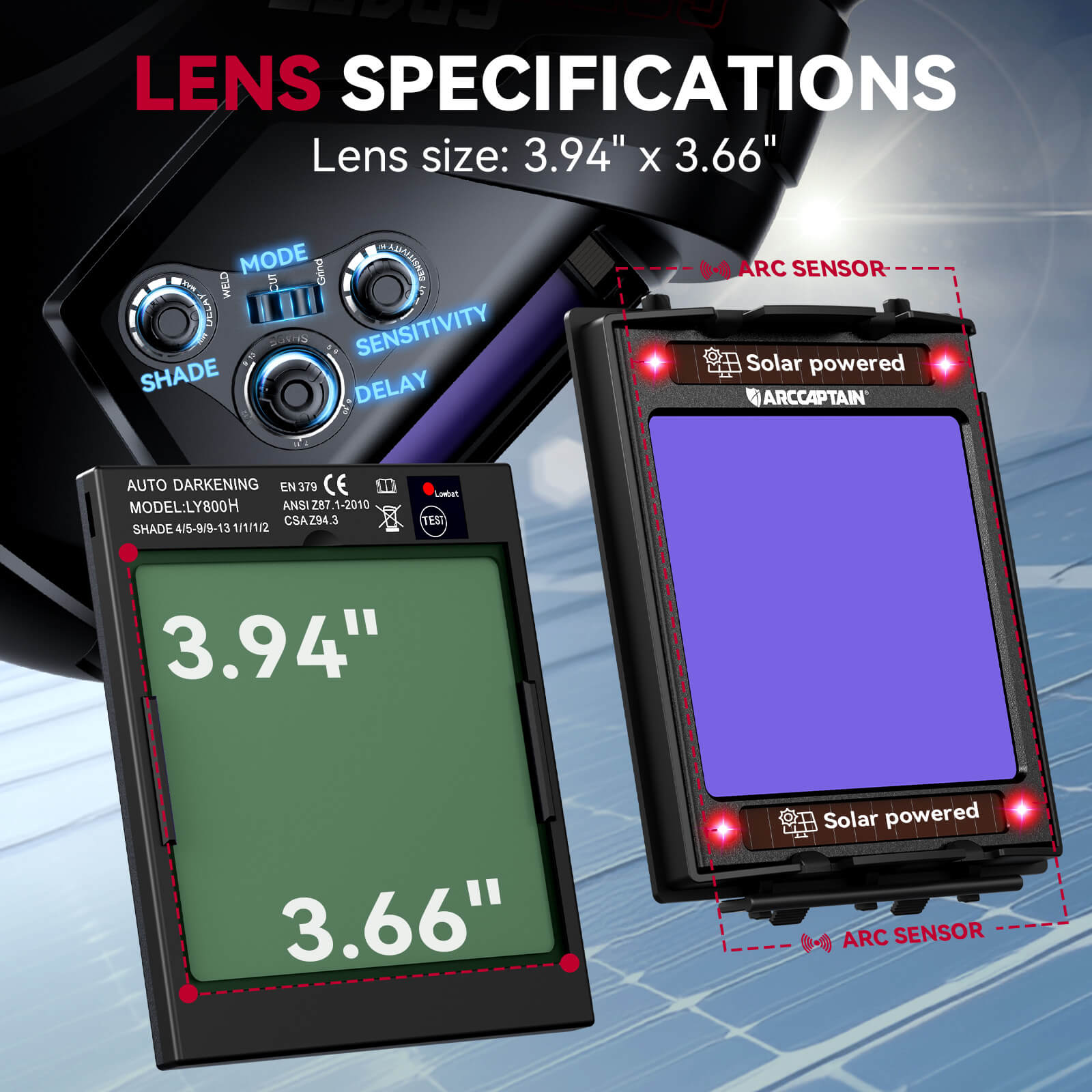 Solor Powered Welding Helmet with LED Light | CozyCraft X200 Black