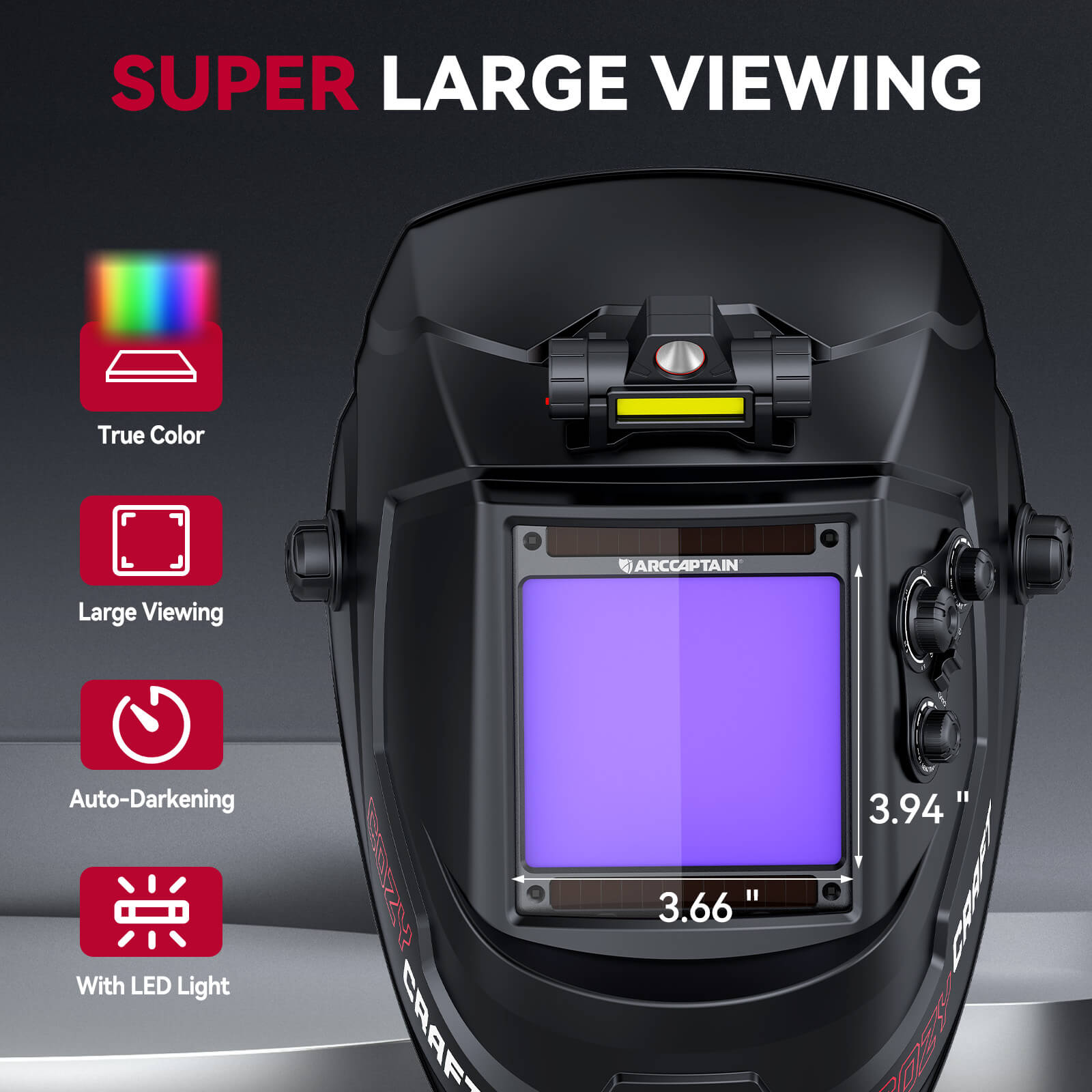 Solor Powered Welding Helmet with LED Light | CozyCraft X200 Black