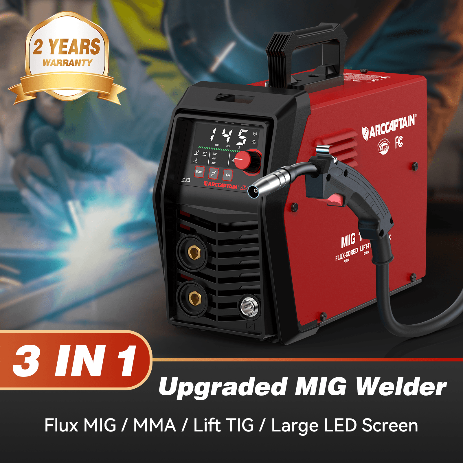 Arccaptain 145A Flux Core MIG Welder 110V Welding Machine Gasless MIG Welder Flux