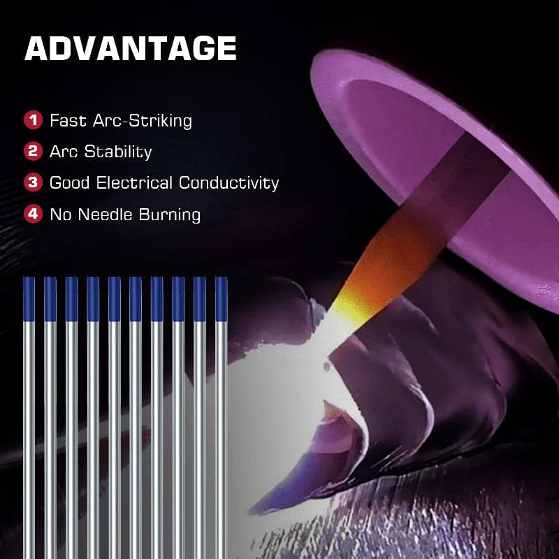 TOOLIOM 10-Pack 2% Lanthanated Tungsten Electrodes – 3/32 X 7 Inch Blue EWLa-2 For TIG Welding