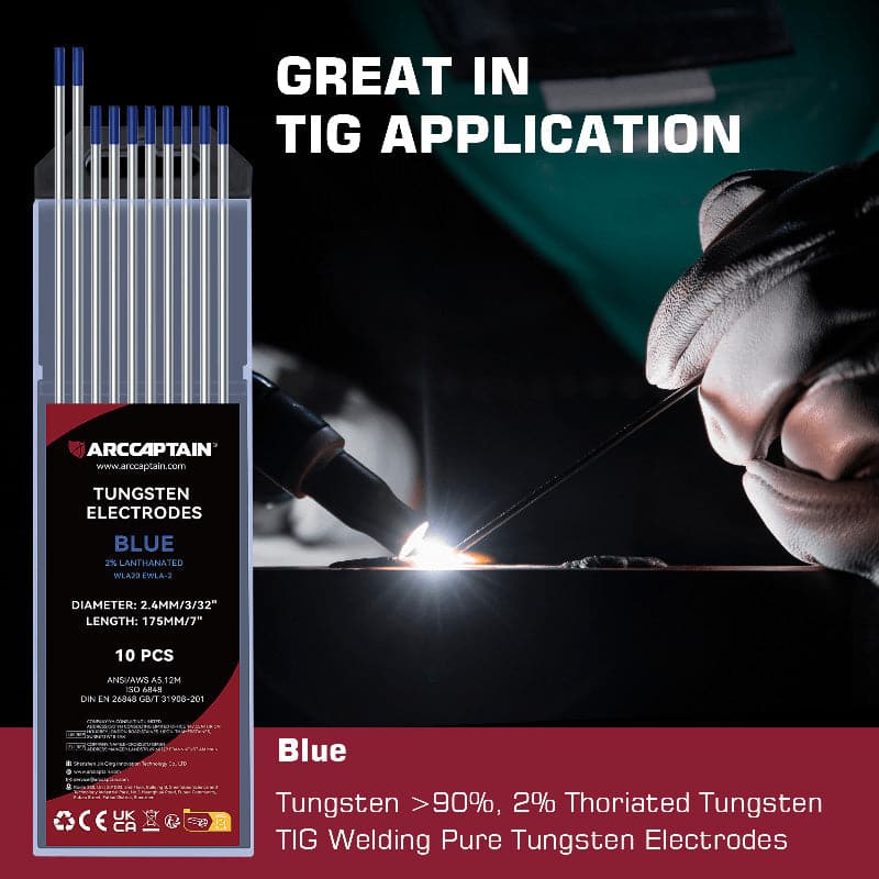 10/Pack Colorcoded Tungsten Electrodes 2 Blue/Red Lanthanated Tungsten