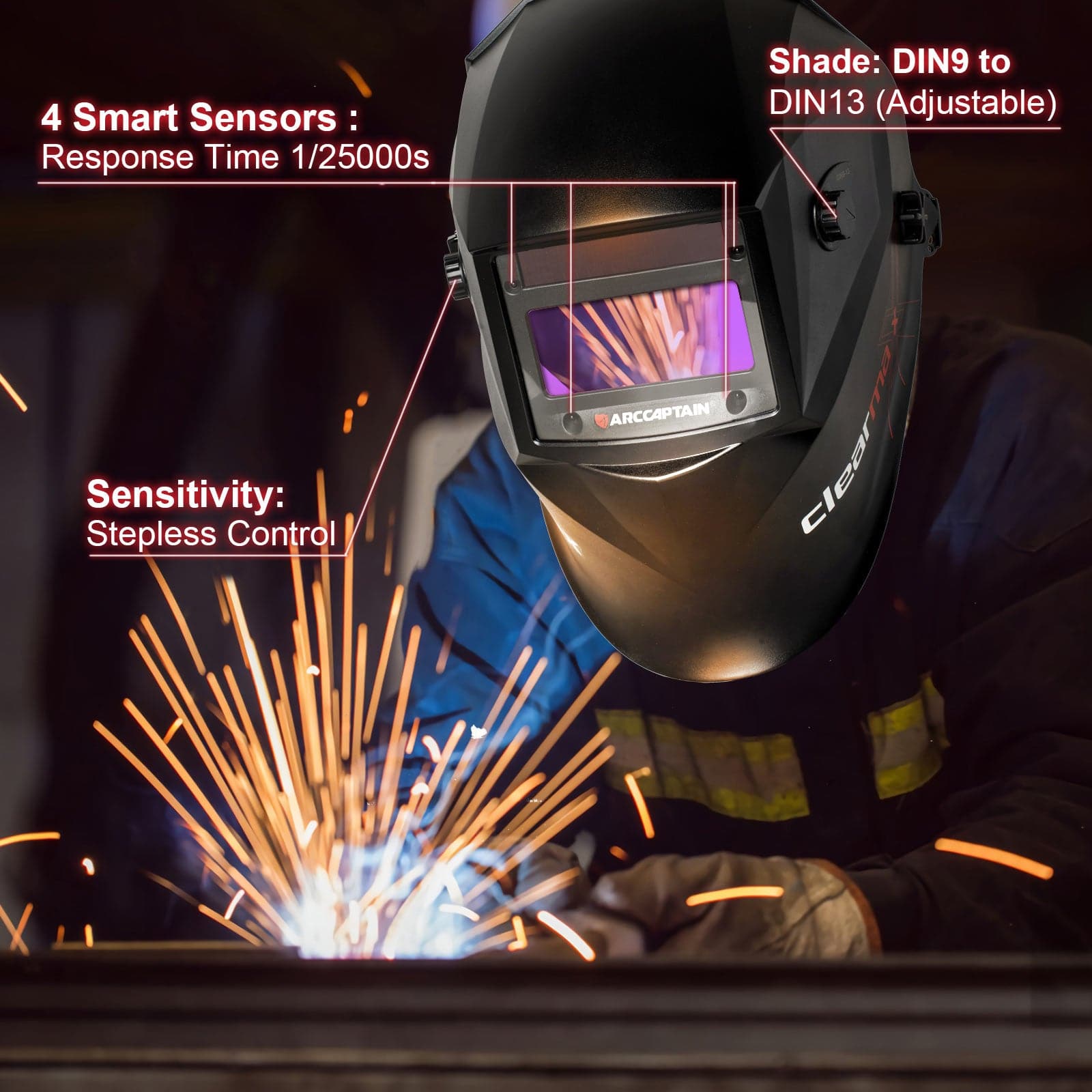 Arccaptain Digital Auto Arccaptain Darkening Welding Helmet With